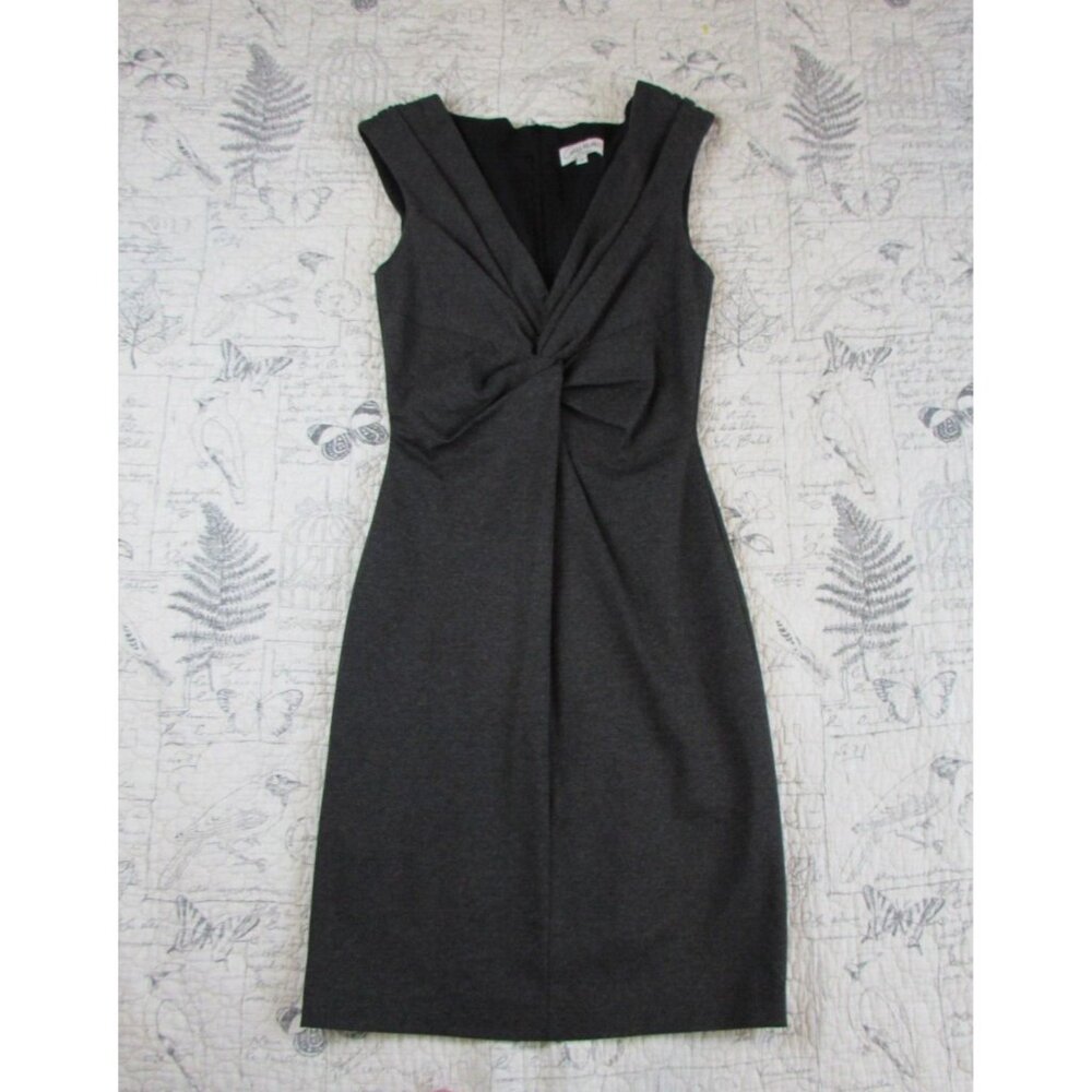 Amy Matto Womens TWIST Front v neck Sleeveless Knit Sheath Dress Gray Size 2 USA
